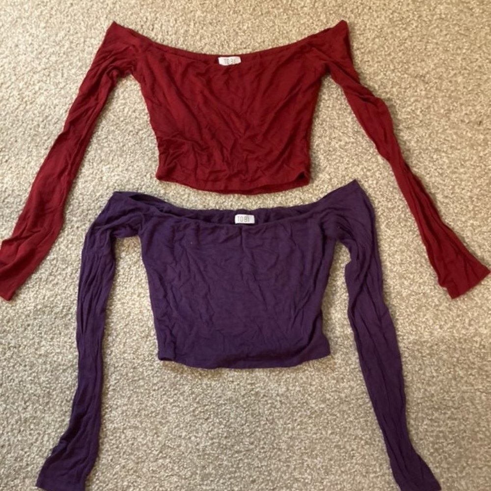 2pk Off Shoulder Crop Tops